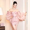 越南品牌glamdoll2024年春季甜蜜粉灯笼袖，露肩蝴蝶结抹胸裙