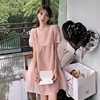 粉色法式少女泡泡袖连衣裙女夏季小个子韩版宽松减龄显瘦a字裙子