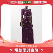 香港直邮Erdem 女士水晶装饰缎面短袖礼服