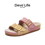 devo的沃软木拖鞋，可爱拼色韩版拖鞋女学生，凉拖鞋时尚一字拖22004