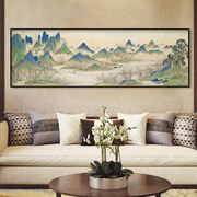新中式客厅装饰画纯手绘千里江山图油画风景挂画大芬村青绿山