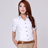 OL修身衬衫显瘦纯色职业短袖上衣棉通勤白色女式韩国女装翻领