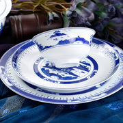 景德镇中式青花瓷碗套装，餐具高档宫廷骨瓷，定制收藏陶瓷56头