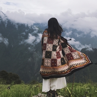 青海西藏茶卡盐湖沙漠旅游拍照披肩女民族，风围巾两用空调御寒披风