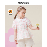 MQDmini童装女童短袖衬衫儿童夏季娃娃领T恤宝宝碎花衬衣宝宝上衣
