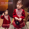 女童中国风连衣裙加绒冬装2024洋气儿童红色公主裙女孩拜年服