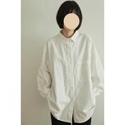 荃白工装感日式宽松白色衬衫男女同款秋季棉质长袖外套2024年