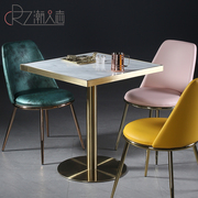 卡座餐桌现代简约轻奢大理石桌子，不锈钢圆桌咖啡厅，甜品店时尚方桌