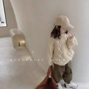 韩版儿童毛衣冬季女童，厚实粗棒针织，上衣宝宝厚实复古麻花外套