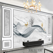 新中式电视背景墙纸仿大理石纹客厅壁纸，3d立体凹凸酒店影视墙布