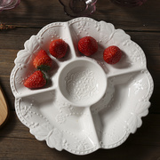 欧式陶瓷干果盘浮雕餐盘家用水果盘创意五格点心盘子水果分格菜盘