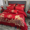龙凤 中式婚庆100支贡缎提花重工刺绣四件套多件套大红色结婚床品