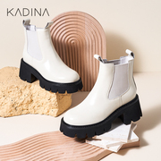 卡迪娜粗跟厚底女鞋，经典牛皮革，烟筒靴切尔西女靴ka223102