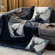 北欧风冬季毯子抱枕两用多功能抱枕，被法兰绒盖毯折叠靠枕被可机洗