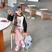 艾摩贝贝男女儿童韩版设计感褶皱长袖卫衣，个性t恤卡通印花打底衫