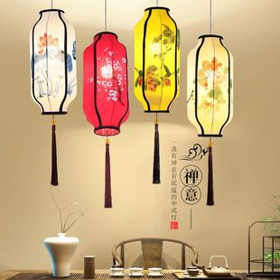 新中式弹力布艺花瓶吊灯电池灯中国唐风红色户外装饰宫灯笼