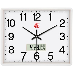 上海三五牌钟表555客厅卧室，简约石英钟现代时尚静音，壁挂钟表长方形大号艺术钟表