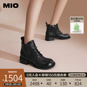 mio米奥2023年冬季粗跟显瘦马丁靴，经典休闲靴中跟圆头短靴女