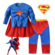 男童超人扮演服万圣节Superman cos漫威英雄联盟表演服装
