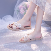 2024花朵夏季一字拖鞋女外穿时尚韩版耐磨防滑女士平底凉拖鞋