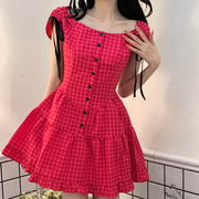小个子女生连衣裙法式时尚2023红色裙子成质高级夏天