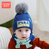 婴儿帽子秋冬季婴幼儿宝宝防风护耳毛线帽男女儿童加绒套头帽围脖
