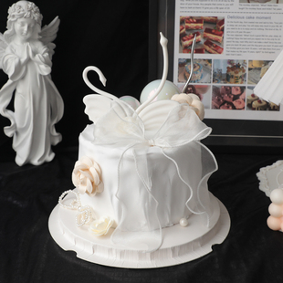 烘焙蛋糕装饰软胶天鹅一对情人节蝴蝶结花朵生日派对蛋糕装扮插件