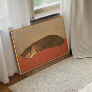 港画沙发背景墙装饰画抽象艺术，油画摆画日式猫咪挂画客厅卧室壁画