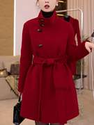 新年战袍红色毛呢外套冬季2024今年流行收腰高级感超好看大衣风衣