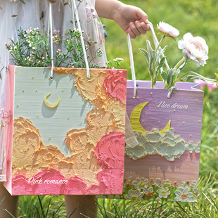 创意油画袋文艺手提袋节日精美男女生日花束包装送礼物纸袋子