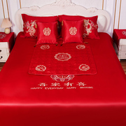 结婚床单套装中式刺绣婚庆四件套酒红色婚房床单陪嫁结婚床上用品