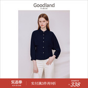 goodland美地女装2023秋季淑雅通勤衬衫设计感蝙蝠，袖钻扣上衣