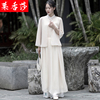 新中式女装汉服夏装改良复古国风年轻款连衣裙外披长裤三件套套装
