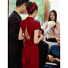 红色旗袍敬酒服新娘订婚礼服女新中式出门纱露背夏季大气2024