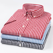 夏季纯棉经典格纹衬衫男短袖红白格子衬衣潮流韩版半截袖寸衫