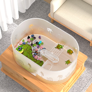 乌龟饲养缸带晒台爬台生态造景家用乌龟缸别墅客厅迷你鱼缸养龟箱