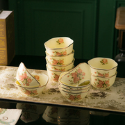欧式陶瓷4.5英寸米饭碗水绘黄金，镶边高档餐具套装盘碗散装家用