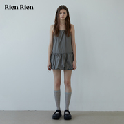 Rien Rien 吊带抽绳花苞连衣裙 抽褶休闲短裙｜灰/白 Nora Dress