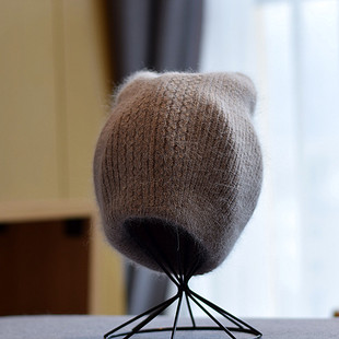 安哥拉兔毛帽子女冬天毛线帽可爱猫耳朵帽子秋冬季加厚保暖针织帽