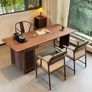 新中式北美黑胡桃木阳台，小茶桌椅功夫泡茶台禅意，茶室简约实木家具