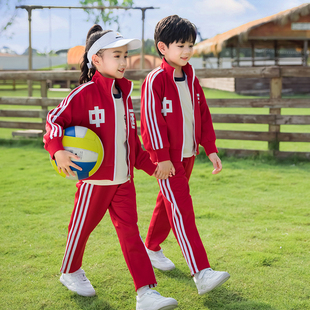幼儿园园服班服小学生校服，春秋装中国风，红色儿童运动服套装三件套
