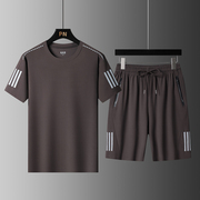 夏季男士短袖t恤休闲运动套装，宽松型男短裤，两件套跑步健身速干衣