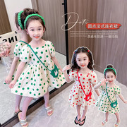 女小童夏装圆点公主裙，2024夏季韩版洋气网红女宝宝短袖连衣裙