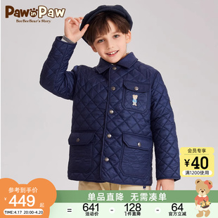 pawinpaw卡通小熊童装，2024年春季男童学院风夹棉，棉服儿童外套