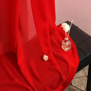 大红色雪纺窗帘纱帘纯色遮光布料，卧室装饰隔断帘婚庆婚礼婚房纱帘
