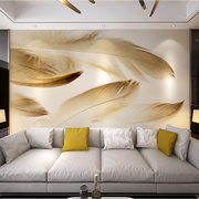 风简约电视背景墙壁纸金色，羽毛墙纸卧室，艺术装饰墙布壁画高贵