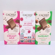 比利时进口Cachet凯撒树莓味/榛果味/牛奶巧克力白巧克力休闲零食