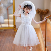 2023白色公主裙女童夏女孩(夏女孩，)裙子夏装六一儿童，连衣裙白纱裙(白纱裙)夏季礼服