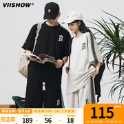 VIISHOW华夫格两件套装男夏季潮牌美式休闲运动情侣短袖短裤