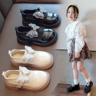 女童皮鞋宝宝公主鞋秋天单鞋2024年小女孩玛丽珍黑色加绒皮鞋